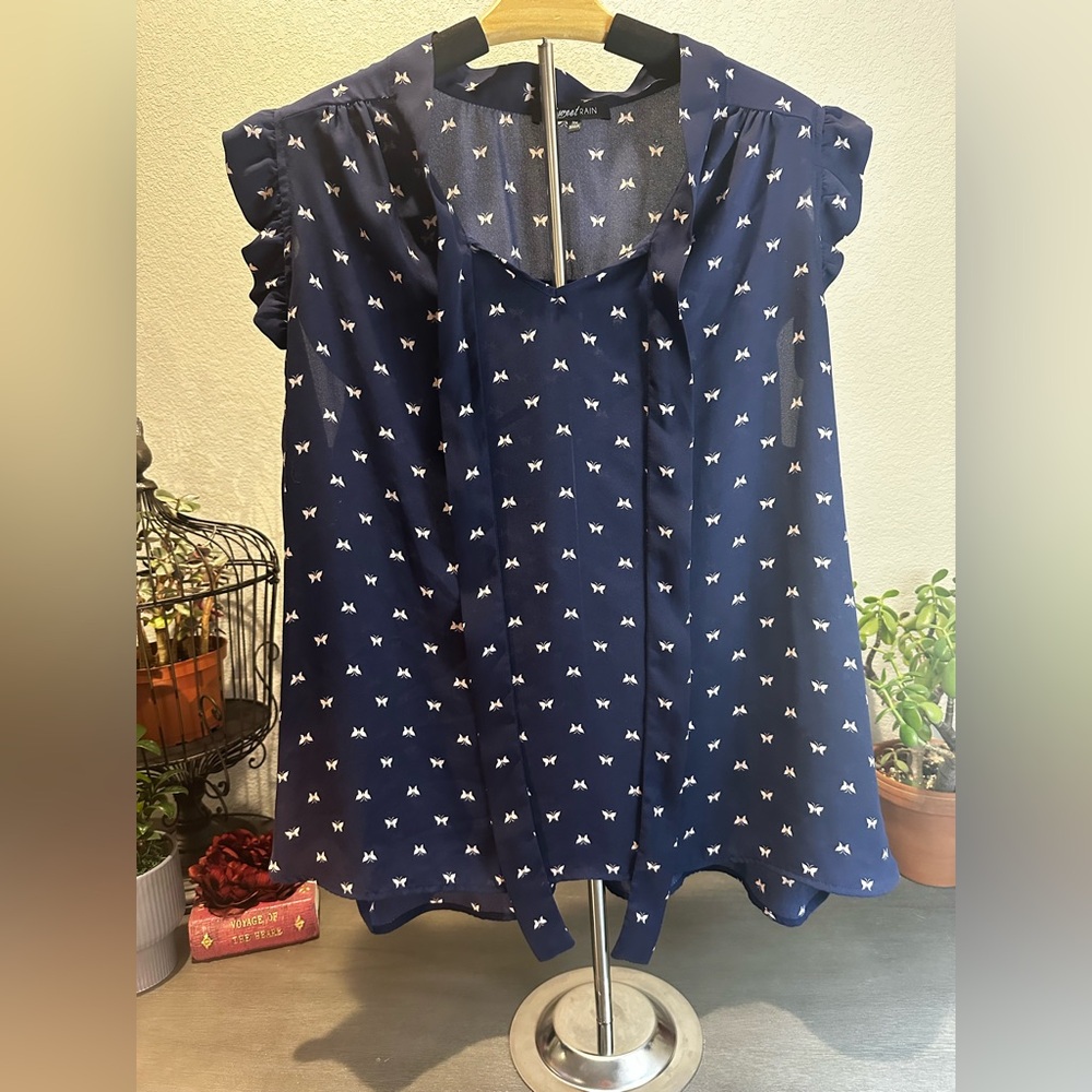 Sweet Rain Blue Relaxed Sailor Collar Blouse